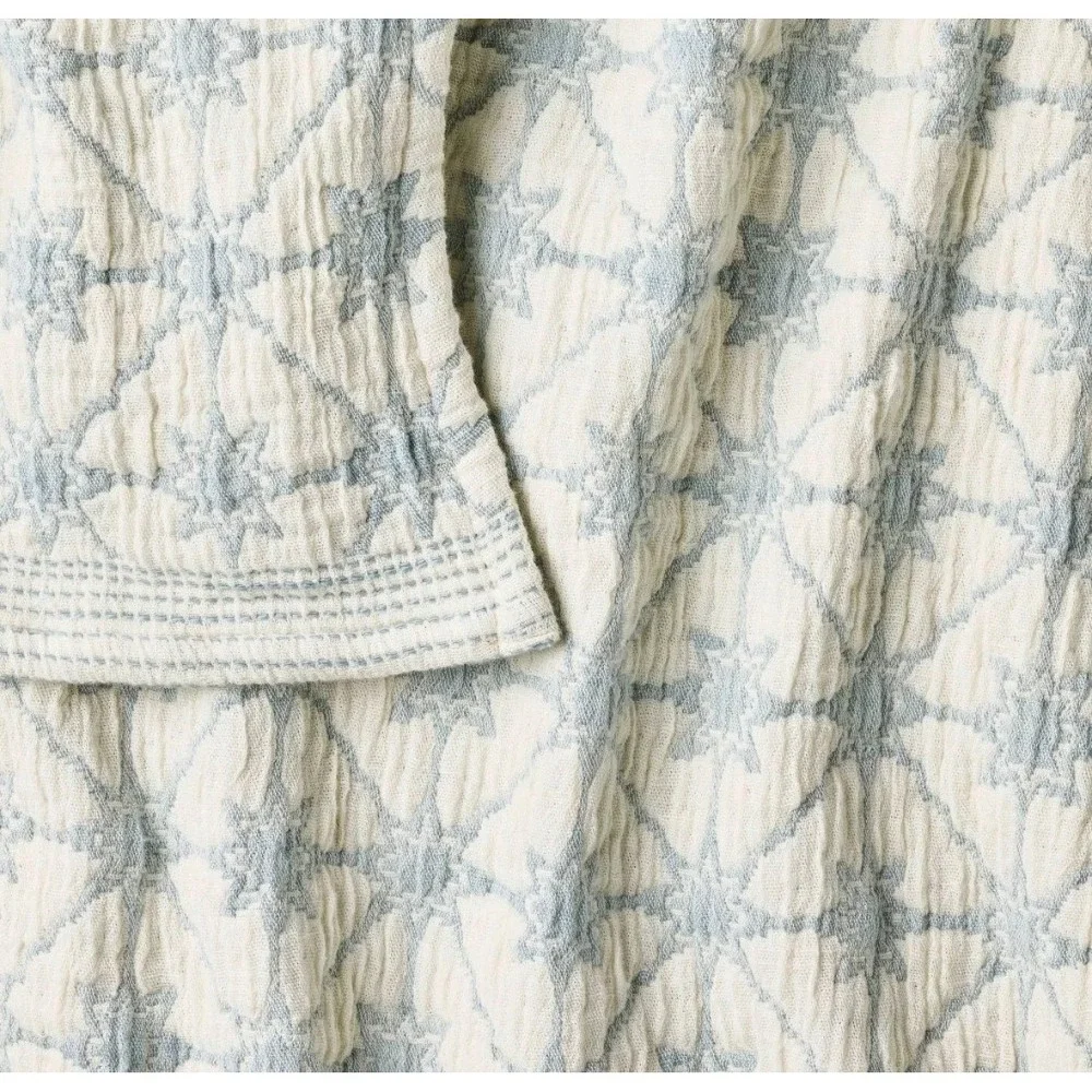 Threshold Studio McGee Star Matelasse Throw Blanket Light Blue White Textured